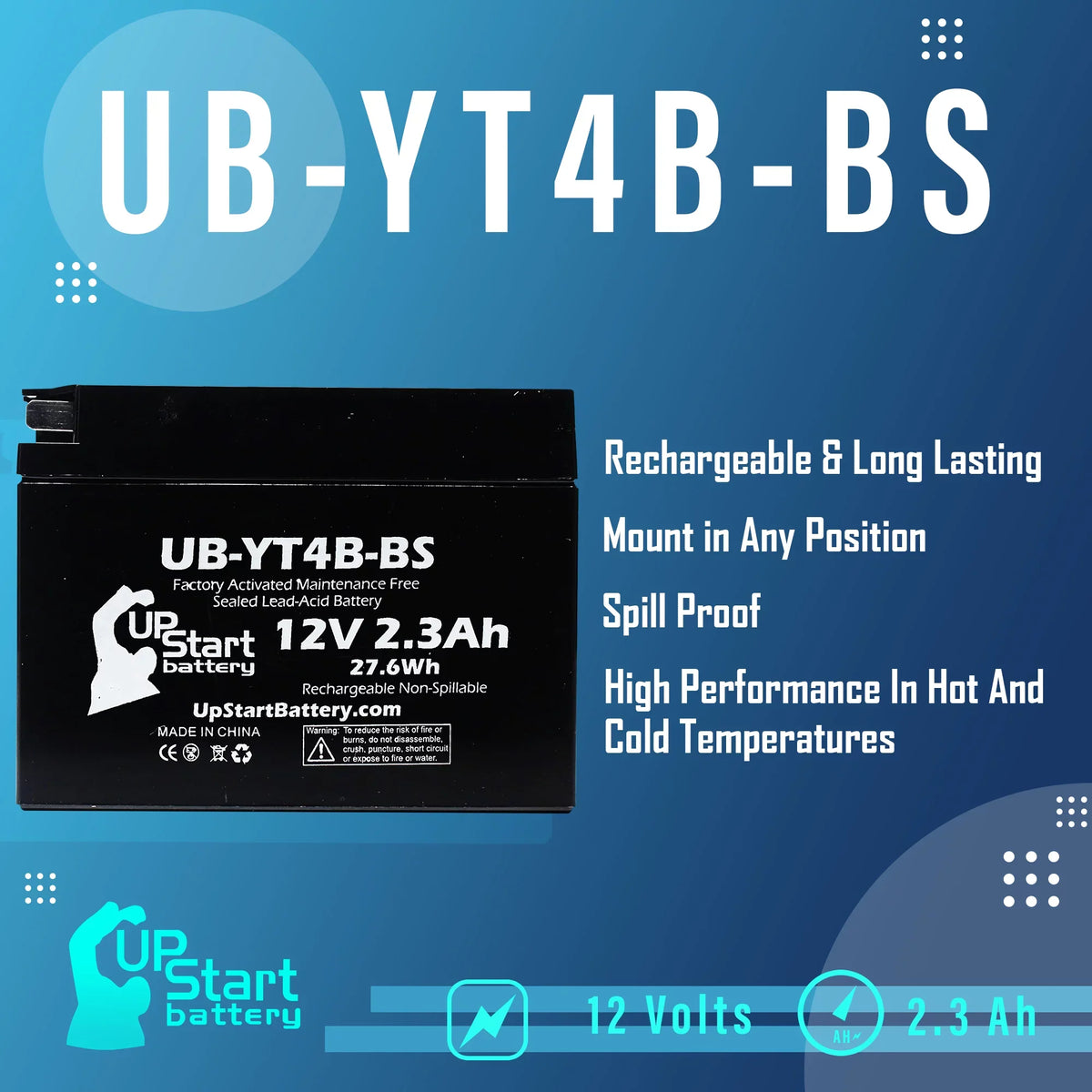 3-Pack UpStart Battery Replacement for 2002 Yamaha SR400 400CC Factory Activated, Maintenance Free, Motorcycle Battery - 12V, 2.3Ah, -YT4B-