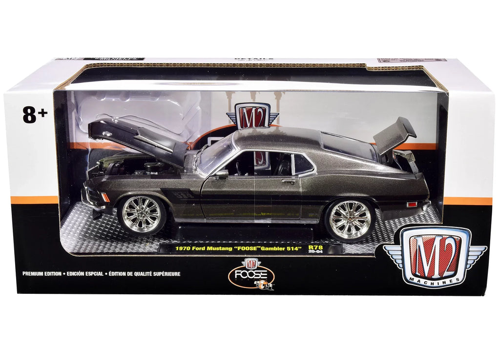 1970 Ford Mustang "Foose" Gambler 514 Jaguar British Racing Green Metallic with Black Stripes Ltd Ed 6880 pcs 1/24 Diecast Model Car by M2 Machines