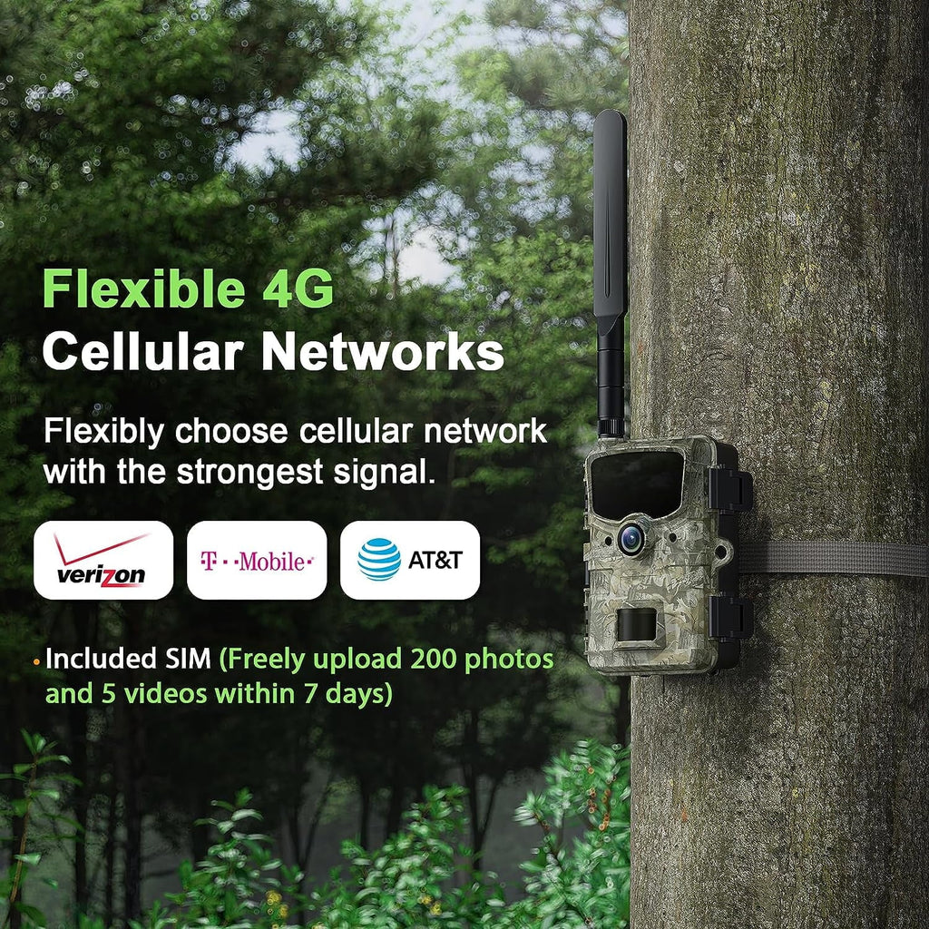 4G  Cellular Trail Camera Sends Picture Video to Cell Phone - 24MP 1080P Game Hunting Camera with Night Vision Motion Activated Waterproof for Wildlife Monitoring Trail Cam with  Card