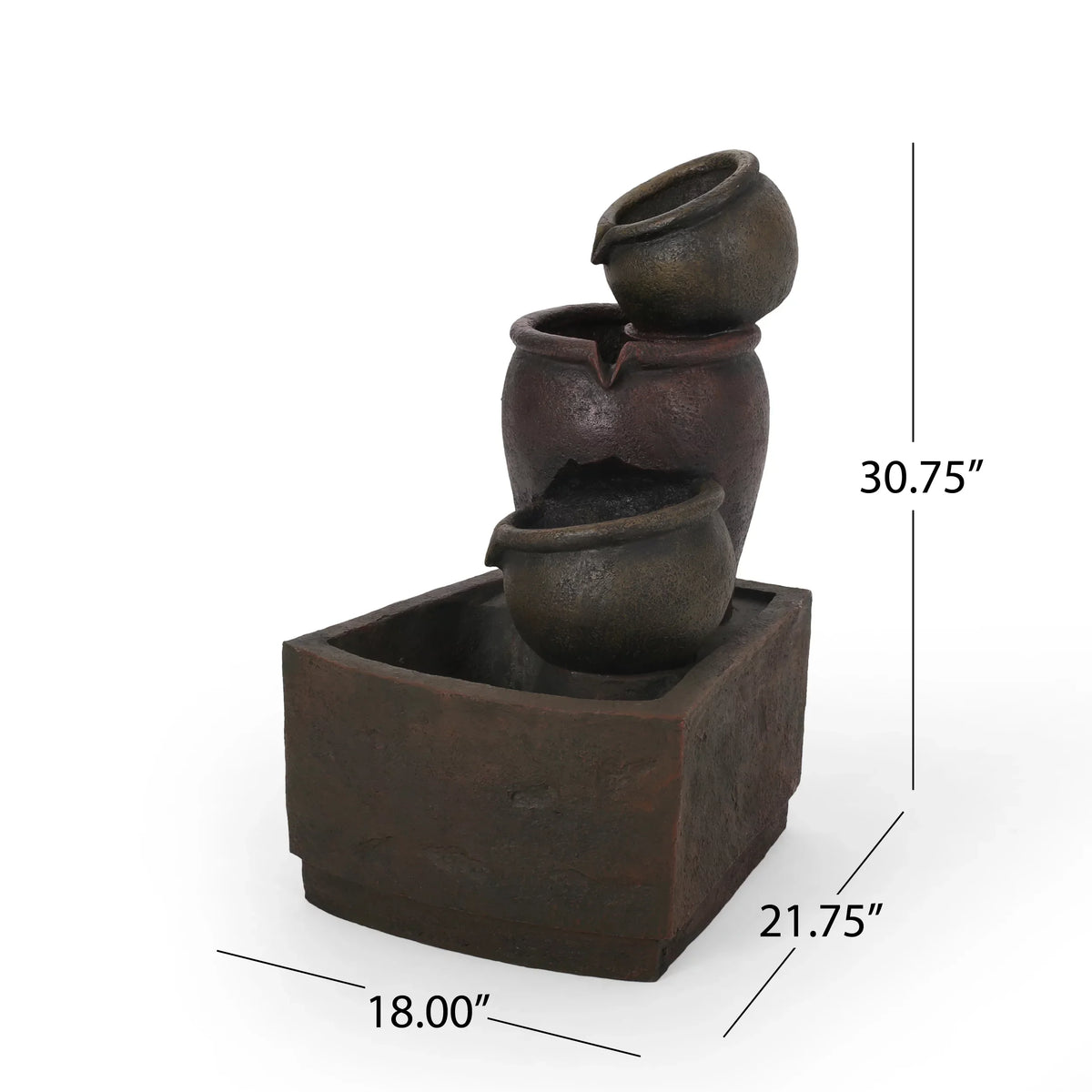Studio Morrigan Outdoor 3 Tier Jar Fountain, Rustic Multibrown