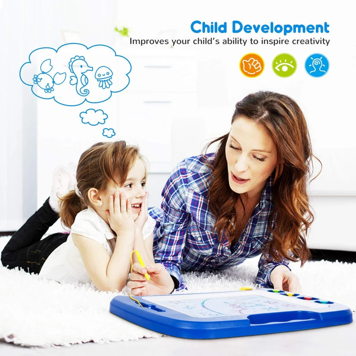 Magnetic Drawing Board for Toddlers 4-Color Pad with Stamps 10x8in